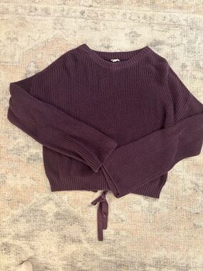 Garage Plum Crewneck Tie-Hem Sweater